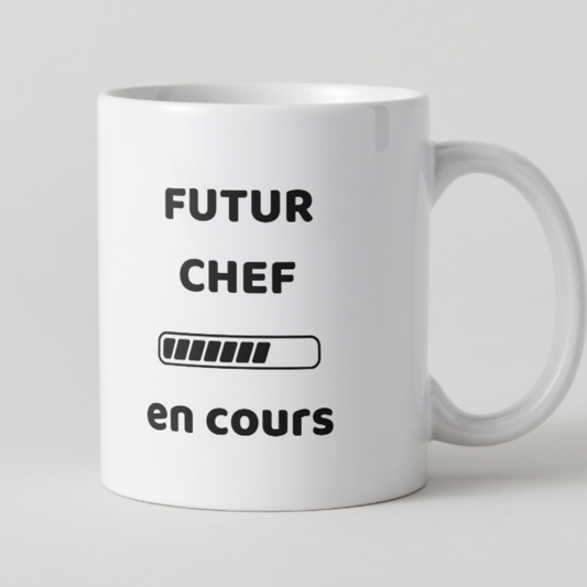 Mug cuisine humour avec message Futur Chef en cours et visuel de chargement.