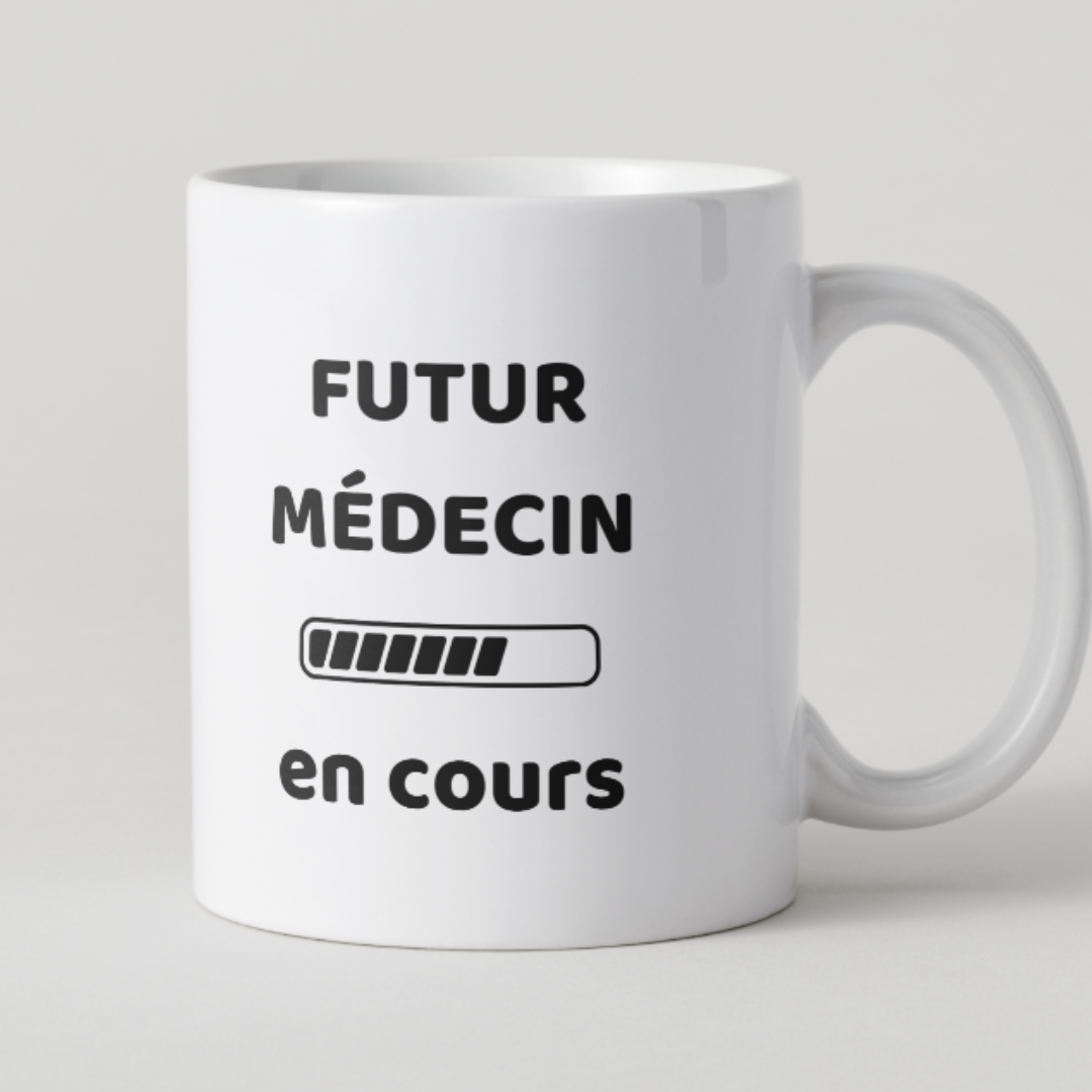 Mug étudiant en médecine avec texte Futur Médecin en cours et barre de chargement.