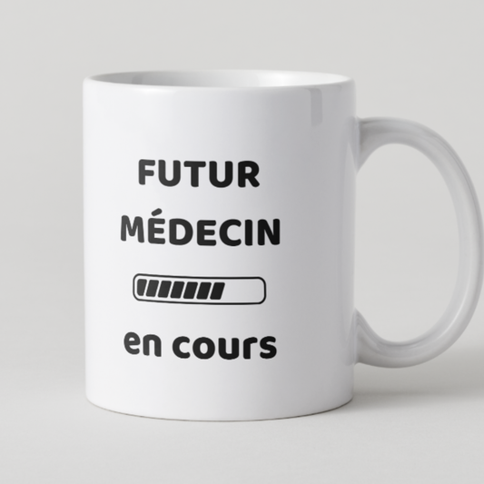 Mug étudiant en médecine avec texte Futur Médecin en cours et barre de chargement.