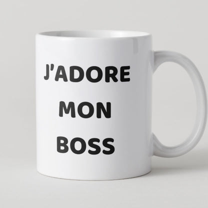 Mug blanc avec message J'adore mon boss style épuré